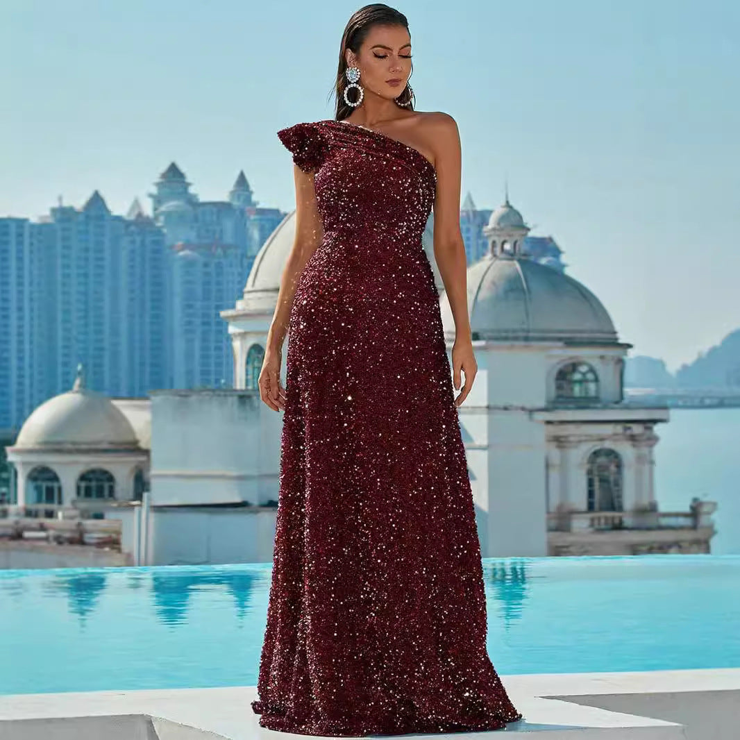 Damen Abendkleid Asymmetrisch Pailletten Norvielle