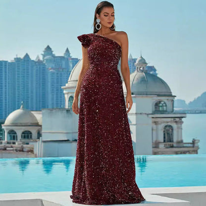 Damen Abendkleid Asymmetrisch Pailletten Norvielle