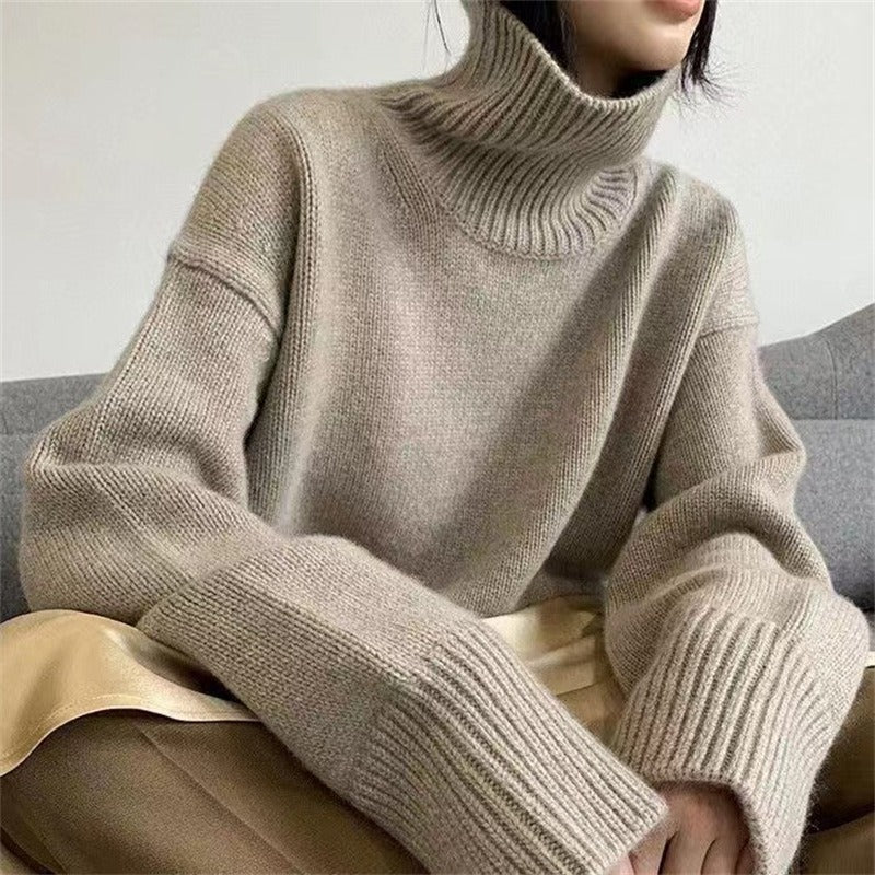 Damen Oversized Rollkragenpullover Weiches Strick Norvielle