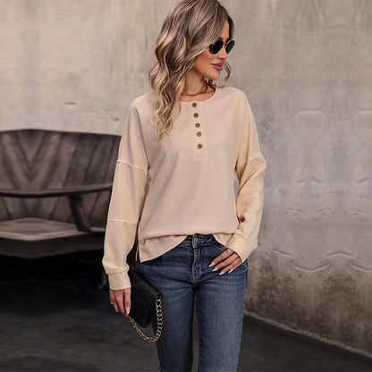 Damen Langarmshirt Knopfleiste Strukturiertes Design Norvielle