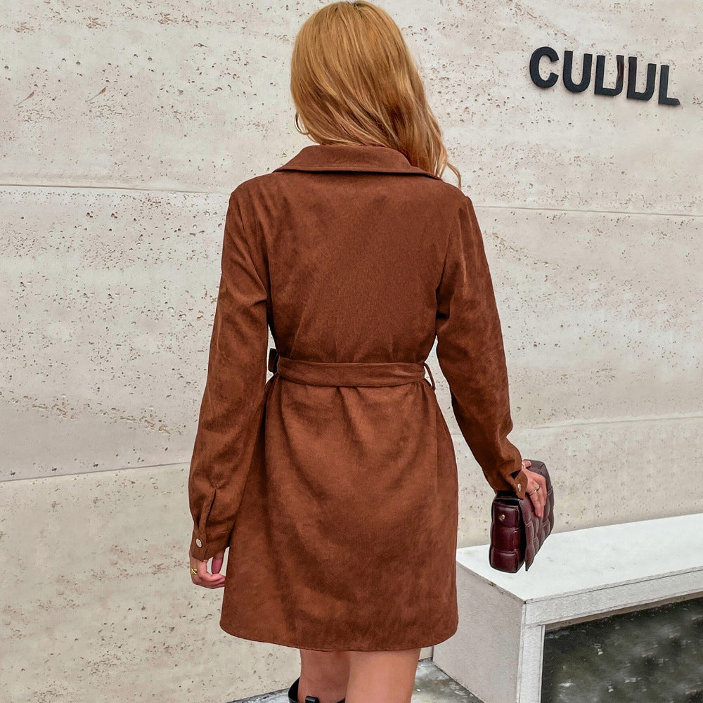 Damen Utility-Kleid Knopfdetails Taillengürtel