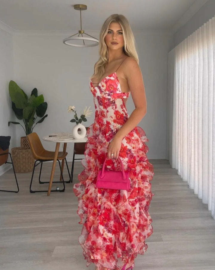 Damen Maxikleid Sommer Florale Prints Norvielle