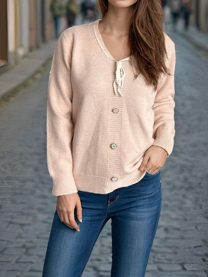 Damen Strickjacke Dekorative Knöpfe Kordelzug Norvielle