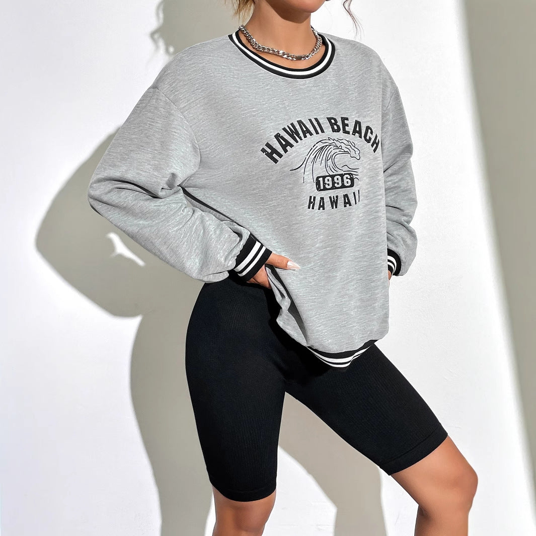 Damen Sweatshirt Hawaii-Motiv Überschnittene Ärmel Norvielle