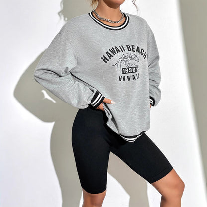 Damen Sweatshirt Hawaii-Motiv Überschnittene Ärmel Norvielle