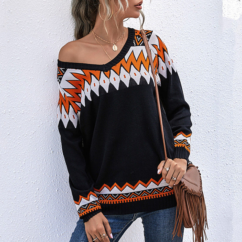 Damen Strickpullover Asymmetrischer Ausschnitt Kunststoffmuster - Norvielle