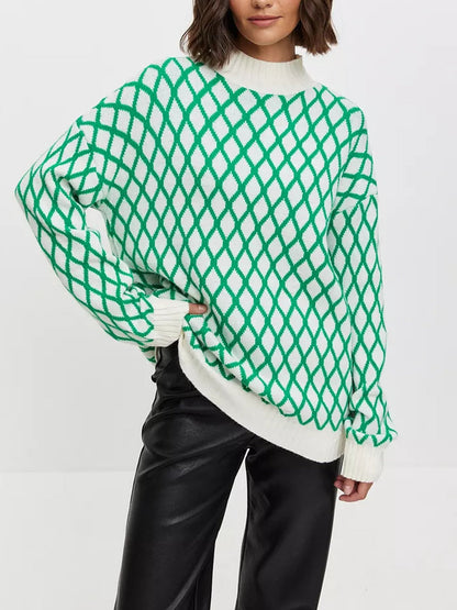 Damen Pullover Rautenmuster Strick Norvielle