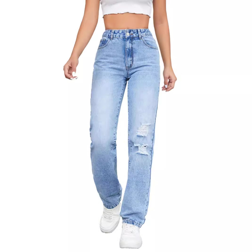 Damen Highwaist Jeans Vintage-Stil Destroyed-Effekt