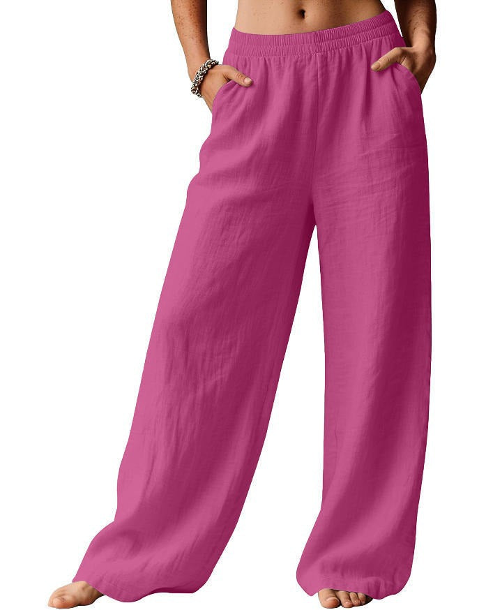 Damen Leinenhose Weit Bequem Elastischer Bund Norvielle