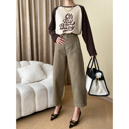 Damen Langarmshirt mit Schriftzug und weitem Bein Norvielle