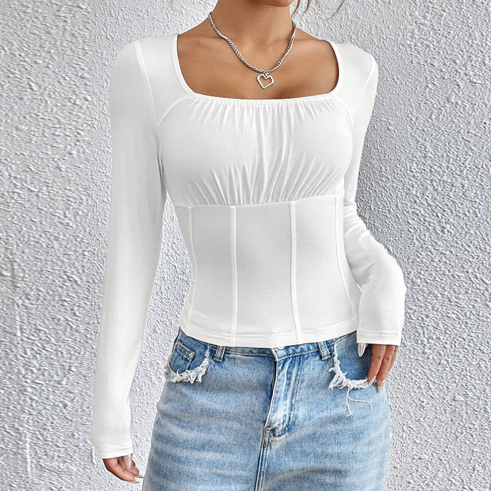 Damen Langarmshirt Quadratischer Ausschnitt Figurschmeichelnd