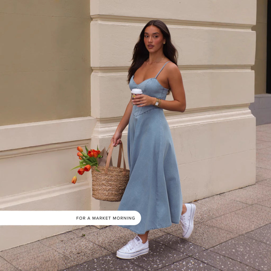 Damen Midikleid Schmale Träger Taillierte Silhouette Norvielle