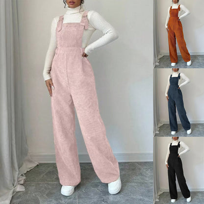 Damen Cord-Overall Lässig Geschnitten Beige - Norvielle
