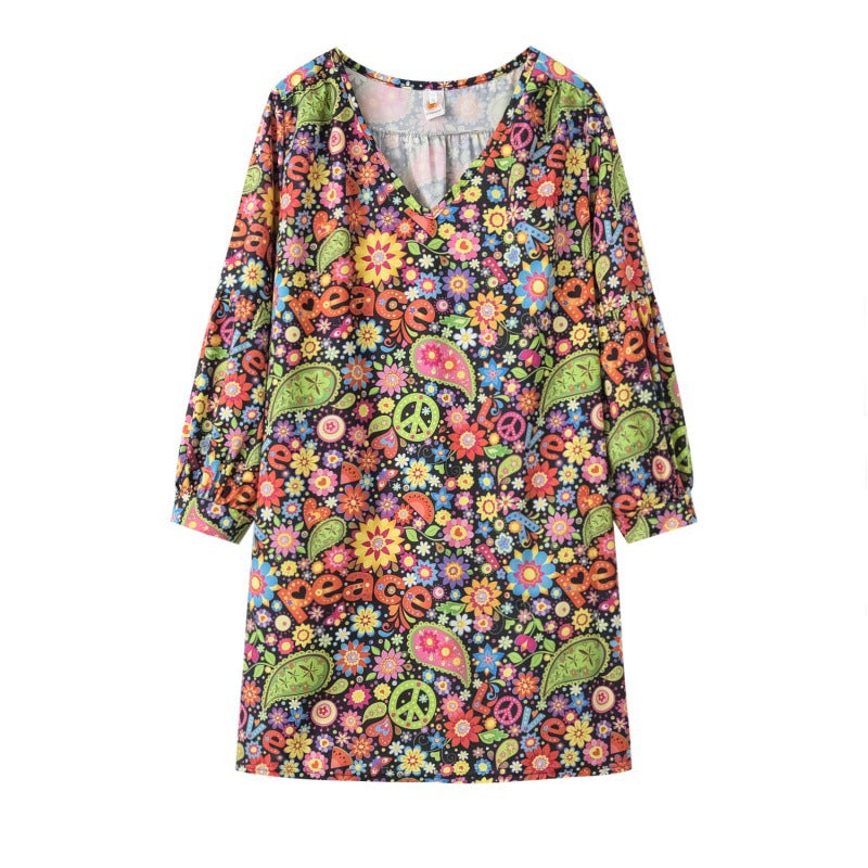Damen Freizeitkleid Blumenmuster V-Ausschnitt Norvielle