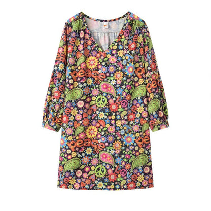 Damen Freizeitkleid Blumenmuster V-Ausschnitt Norvielle