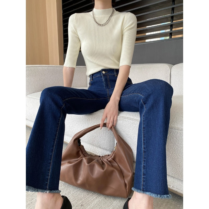 Damen High-Waist Flare Jeans mit Fransen Norvielle