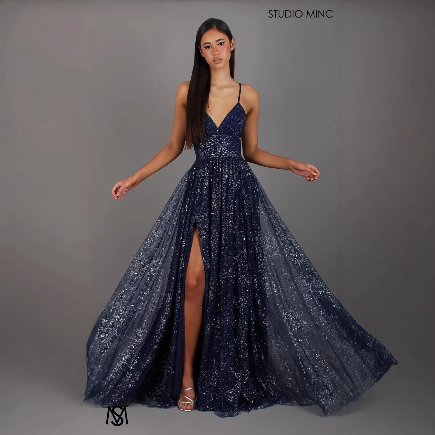 Damen Abendkleid V-Ausschnitt Tüll