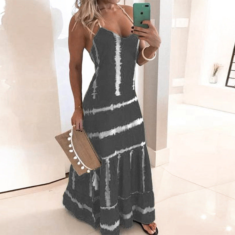 Damen Maxikleid Spaghetti-Träger mit Floreszenz-Details