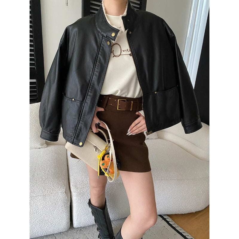 Damen Kunstlederjacke Lässig Elegant