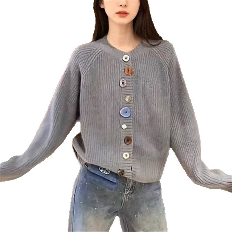 Damen Strickcardigan Bunt Knöpfe Strukturiert