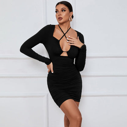 Damen Wickelkleid Figurbetont Raffungselemente V-Ausschnitt
