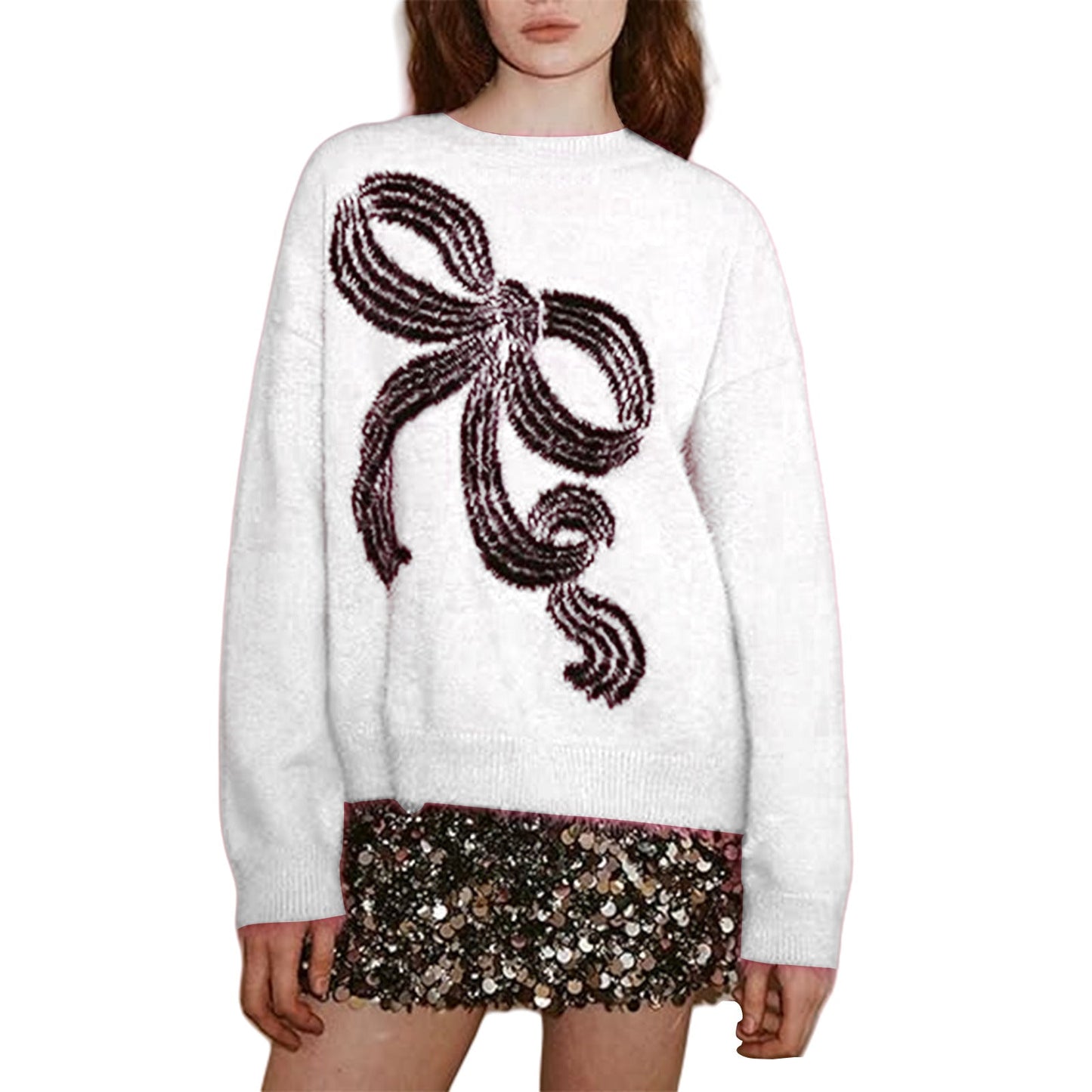 Damen Pullover Weiches Material Schleifenmuster Norvielle