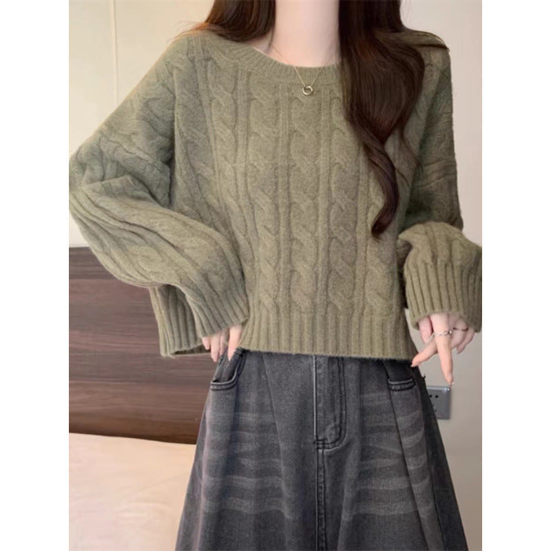 Damen Grobstrickpullover Lässiger Schnitt Zopfmuster