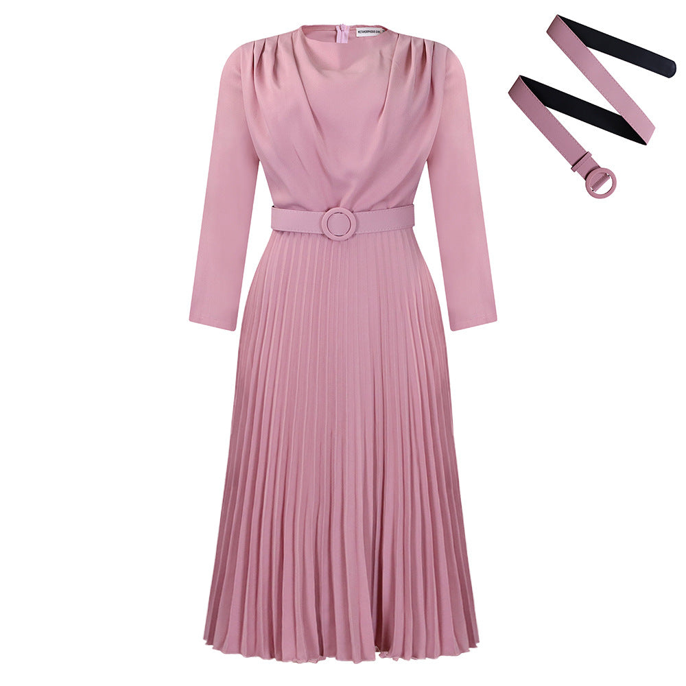 Damen Plisseekleid Mit Gürtel Elegante Falten Norvielle