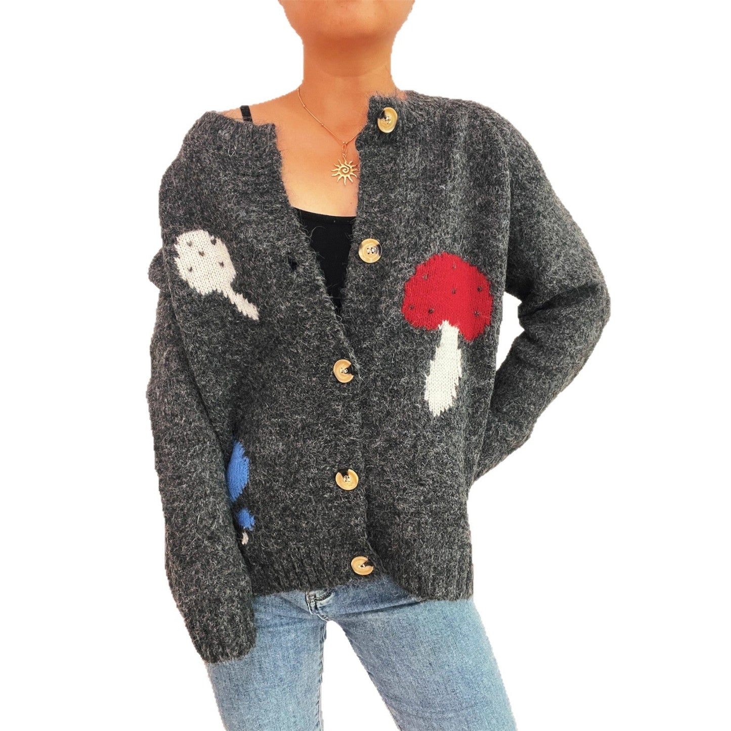 Damen Strickjacke Pilzmuster Norvielle