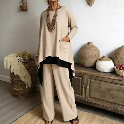 Damen Ensemble Asymmetrisches Oberteil Weite Hose Norvielle - Norvielle