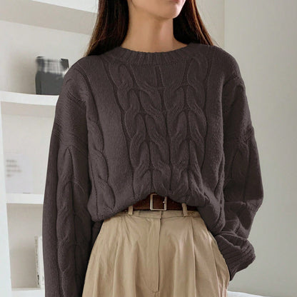 Damen Grobstrickpullover Zopfmuster Weites Modell Norvielle