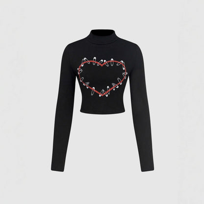 Damen Langarm Crop- Herz-Design Norvielle - Norvielle