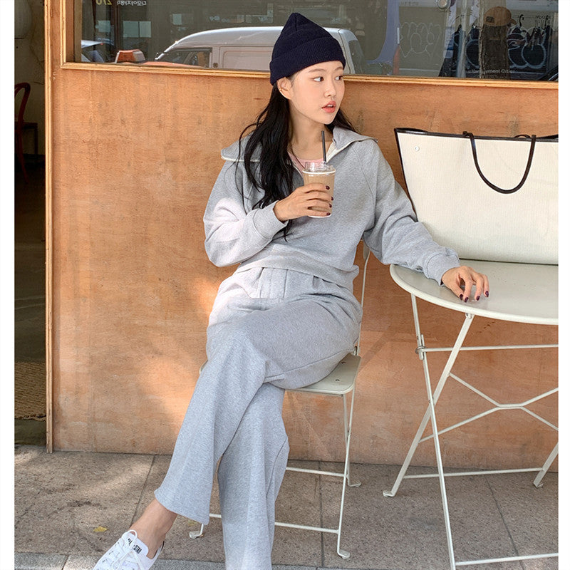Damen Sport-Zweiteiler Set Lässiger Kragen Weite Hose