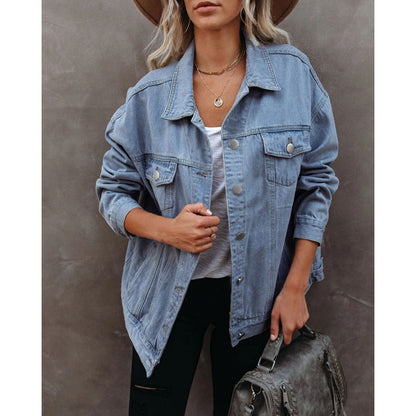 Damen Oversized Denimjacke mit Brusttaschen