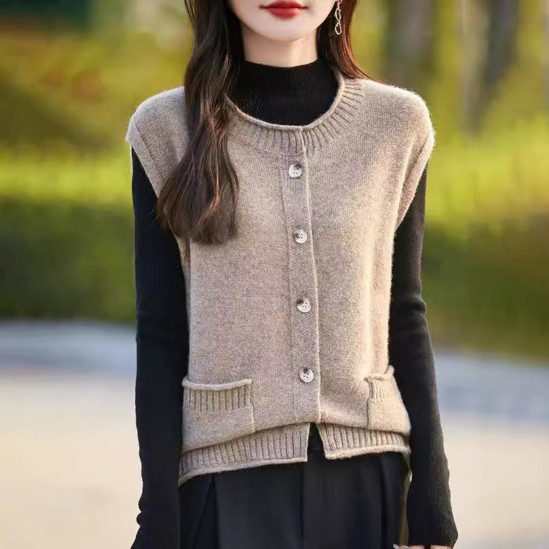Damen Strickweste mit Taschen und Knöpfen Norvielle - Norvielle