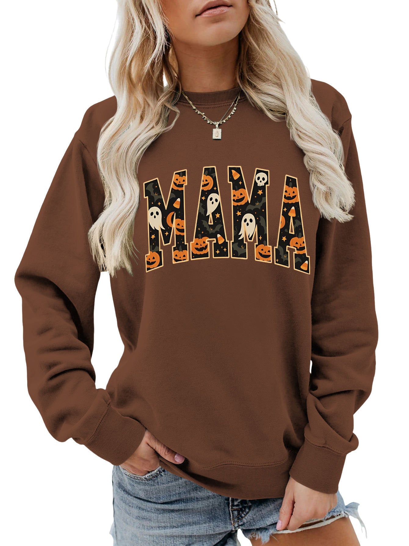 Damen Sweatshirt Halloween-Design Baumwolle Bequem