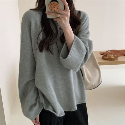 Damen Oversized Strickpullover Weiter Schnitt Feines Material Beige