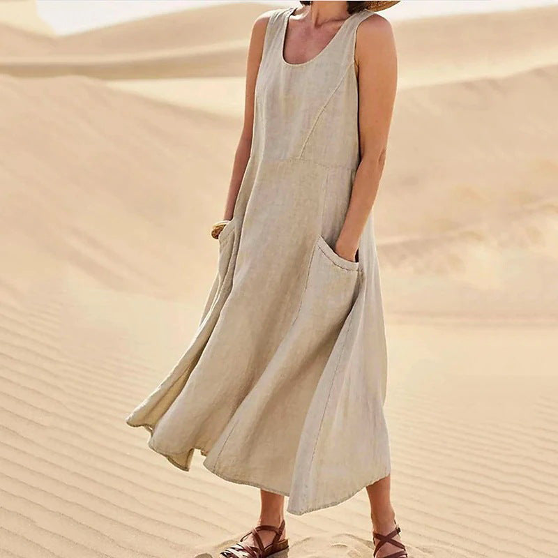 Damen Maxikleid Praktische Taschen Weite Silhouette Norvielle