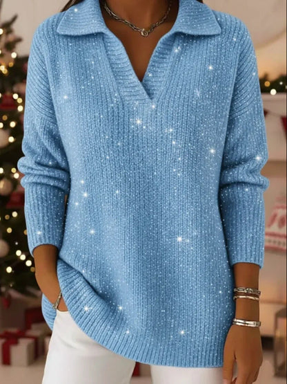 Damen Strickpullover Schimmer Effekt Moderner Kragen Norvielle