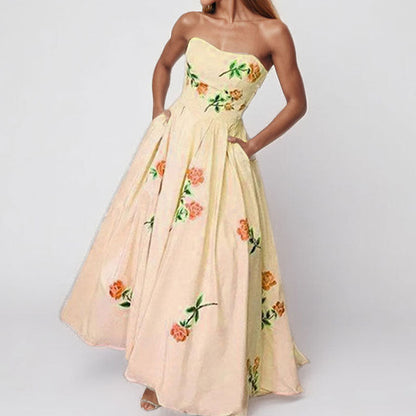 Damen Ballkleid Strapless Stickerei Weit Rock