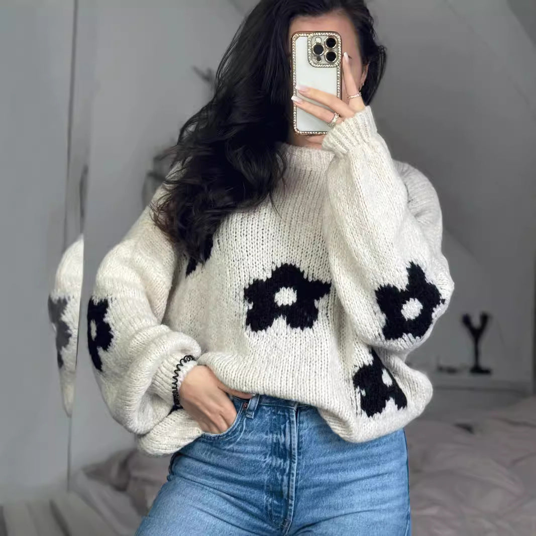 Damen Strickpullover Kuschelig Blumendesign Norvielle - Norvielle