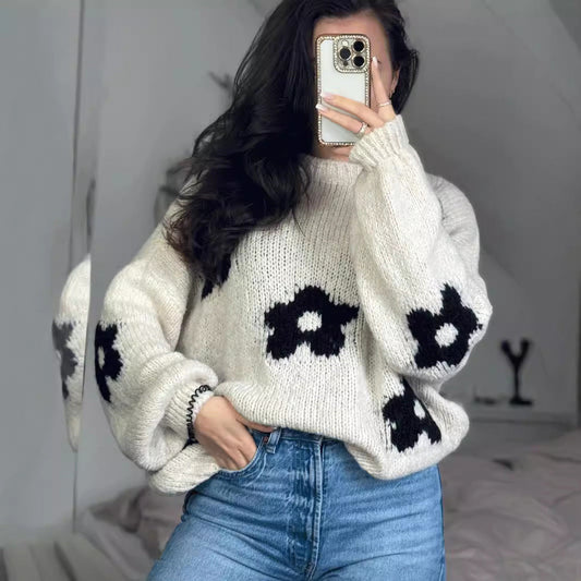 Damen Strickpullover Kuschelig Blumendesign Norvielle - Norvielle
