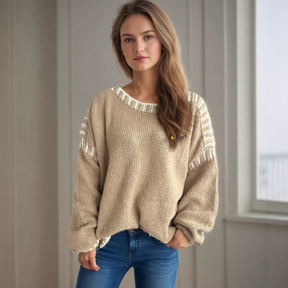 Damen Grobstrickpullover Lässiger Schnitt Gestreifte Ärmel Norvielle