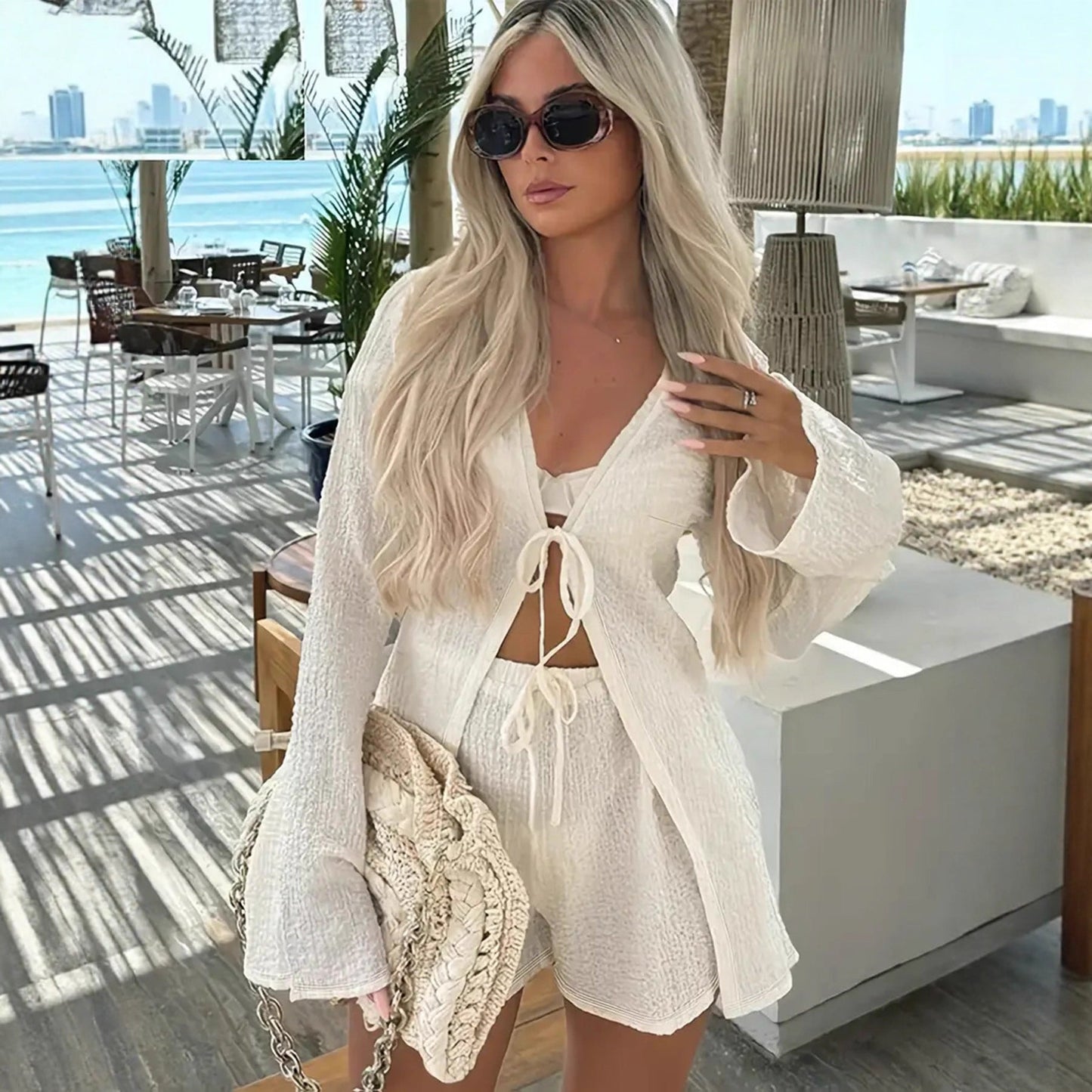Damen Strick-Set mit Shorts und Reißverschluss - Norvielle