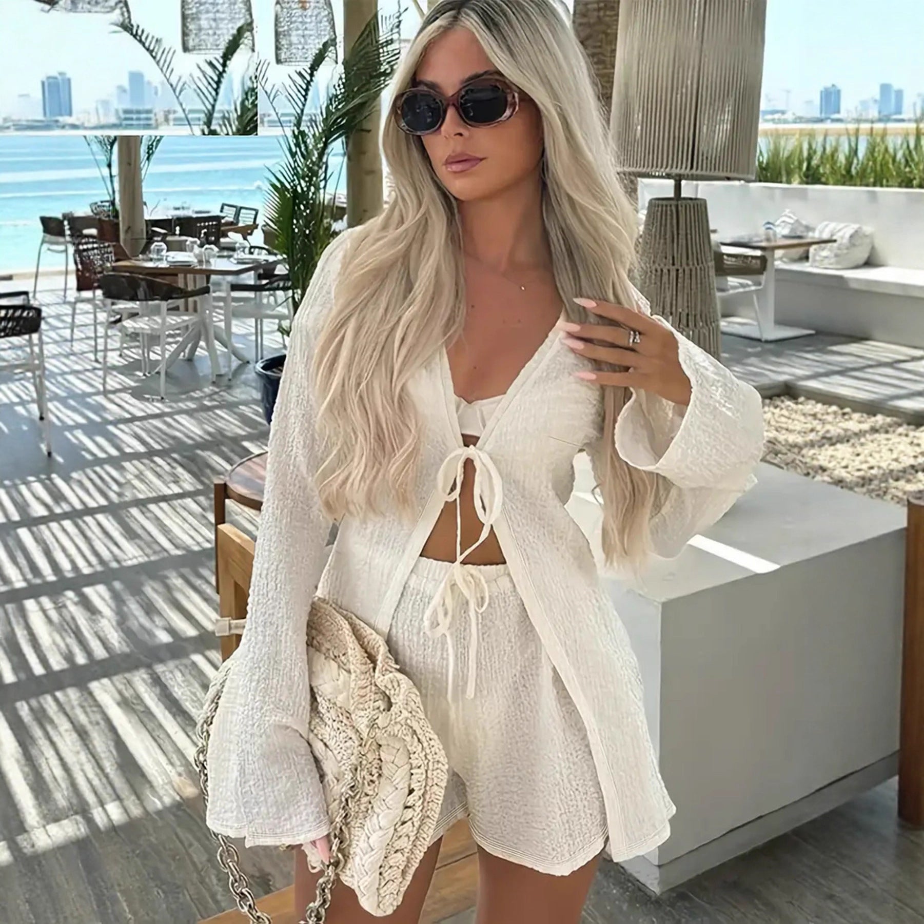 Damen Strick-Set mit Shorts und Reißverschluss - Norvielle