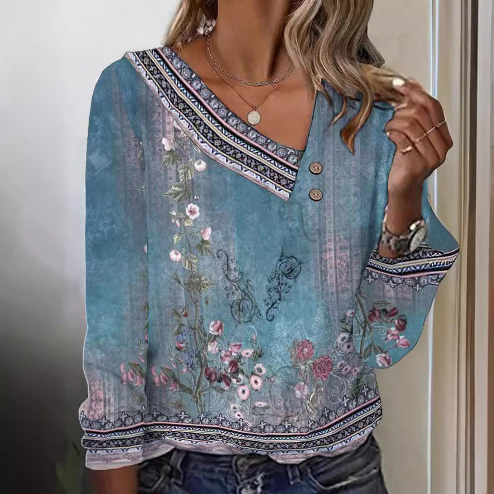 Damen Bluse Floralmuster V-Ausschnitt Bluse Norvielle