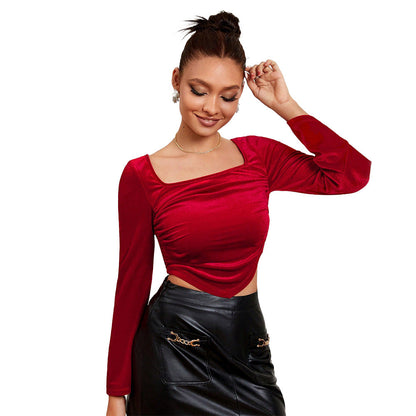Damen Crop- mit Puffärmeln und Rüschendesign