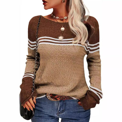 Damen Strickpullover Kontrastfarben Einzigartige Textur Norvielle