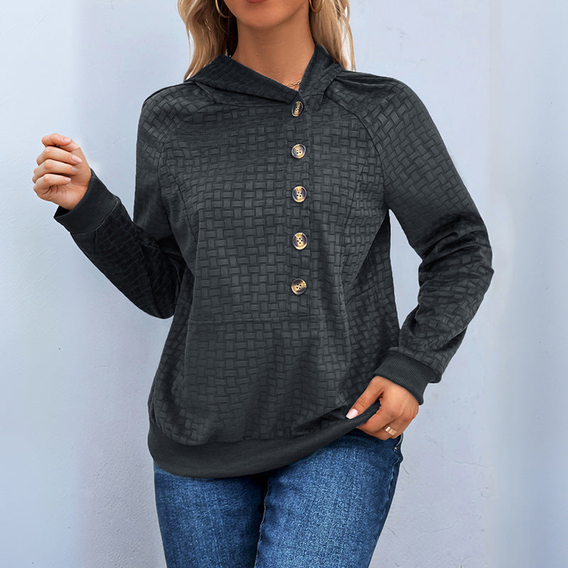 Damen Kapuzenpullover Strukturiertes Design Dekorative Knöpfe - Norvielle