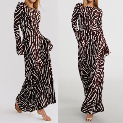 Damen Maxikleid Tiermuster Glanzstoff Lang
